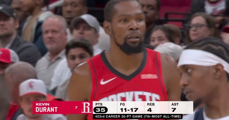 杜兰特423次砍下30+高居历史第7 继续追赶贾巴尔 詹姆斯575次第一